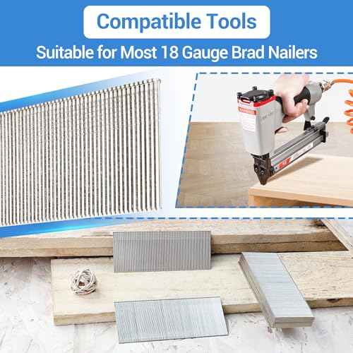 meite 18 Gauge Stainless Steel Brad Nails, 1 Inch 18GA Brad Nails, 304 Stainless Steel Small Finishing Nail Gun Nails for Pneumatic, Electric Brad Nailer Gun (2,000 Counts)