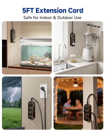 Iwister 5FT Weatherproof Outdoor Power Strip with 3 AC Outlets and Surge Protection