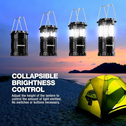 SSAV 3-Pack Black Battery Powered LED Camping Lanterns - Collapsible & Portable
