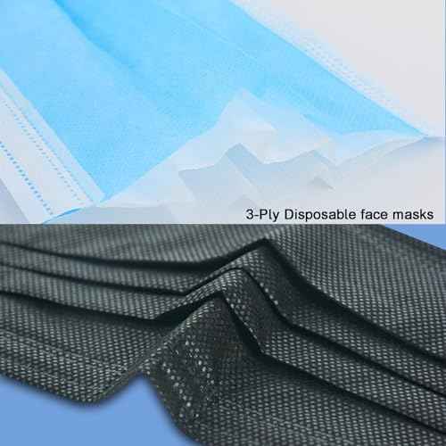 Disposable Face Masks, 3-Ply Breathable Dust Protection for Daily Use, Comfortable Elastic Earloops, Black, 100-Pack
