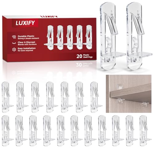 Luxify 20pcs Clear Locking Shelf Pegs 5mm for 3/4" Thick Cabinets & Shelves