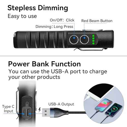 EDC Flashlight with Red Beam Combo Magnetic Work Light Rechargeable Stepless Dimming Flashlight Thickened Aluminium Alloy Material