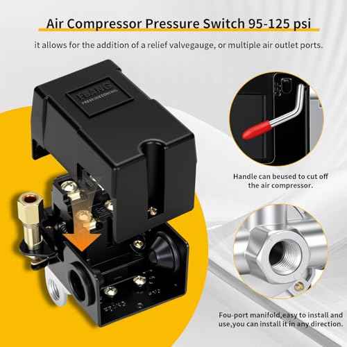 LF10-4H Air Compressor Pressure Switch Control NPT1/4 95-125 PSI 20A 4 Port Air Compressor Pressure Switch