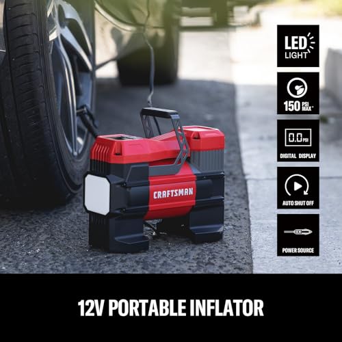 CRAFTSMAN 12V Portable Tire Inflator with Digital Pressure Gauge & Auto Shut-Off