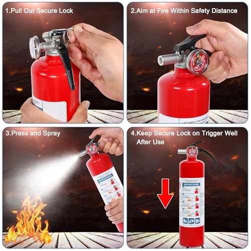 1 Pack ABC Dry Chemical Fire Extinguisher, 2.5 lb 1A:10B:C Rating for Home, Car, Boat, Quick Release Handle, Compact & Portable Dry Powder extinguishers