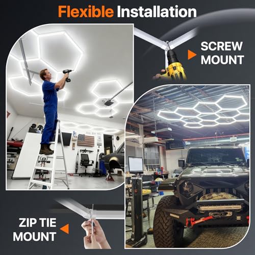 White Hexagon Garage LED Light 168W 5 Grids 18480LM - Ipackorin