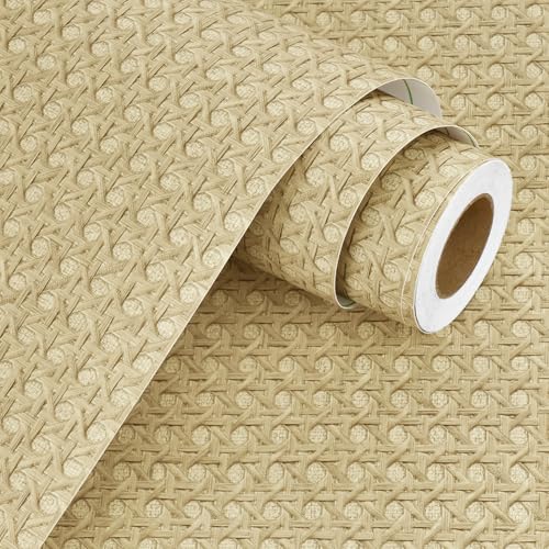 WESTICK Rattan Wallaper Peel and Stick Non-Textured Cane Contact Paper for Cabinets Self Adhesive Cane Weave Webbing Wicker Weave Vinyl Stick on Rattan Paper for Furniture Dresser Bedroom 15.8"x80"