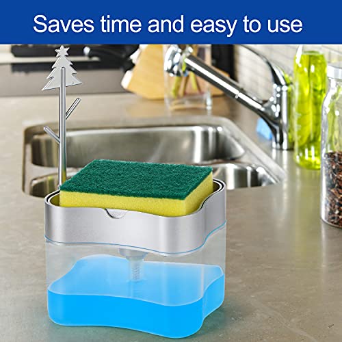 LIFEEZY Silver Soap Dispenser with Sponge Holder, 13oz Kitchen Countertop