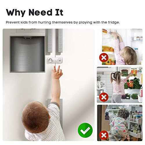 EUDEMON 2 Pack Childproof Refrigerator Lock, Baby Safety French Fridge Door Lock, Freezer Lock, Invisible Cabinet Cupboard Lock for Toddlers, Easy to Install, no Tools Need or Drill (Transparent)