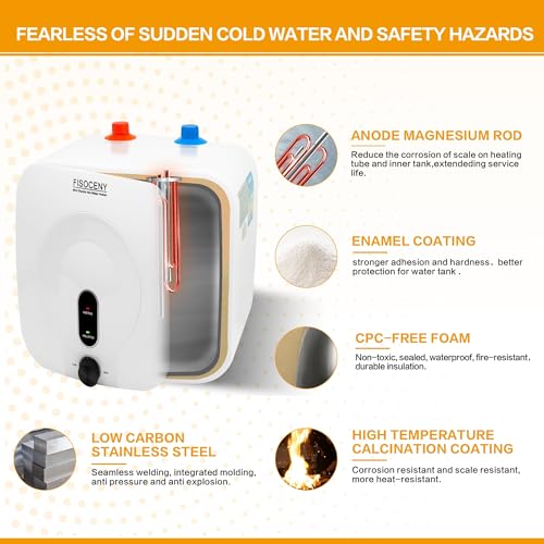 Fisoceny White 2.5 Gallon Under Sink Mini Tank Water Heater 1500W 120V