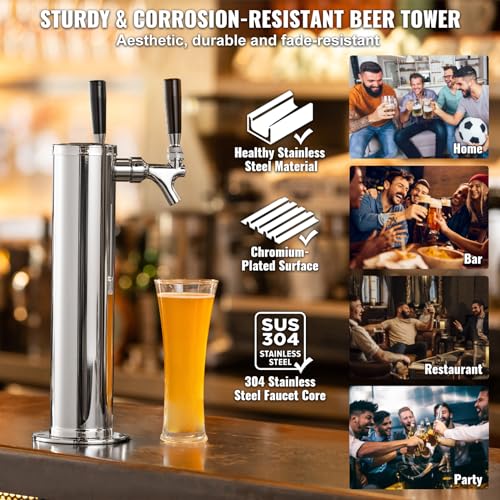 VEVOR Dual Tap Kegerator Tower Kit for Home Use – Stainless Steel beer faucet