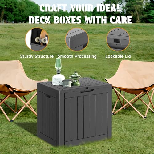 NUNU LAB 35 Gal Outdoor Waterproof Lockable Deck Box - Black, Striped