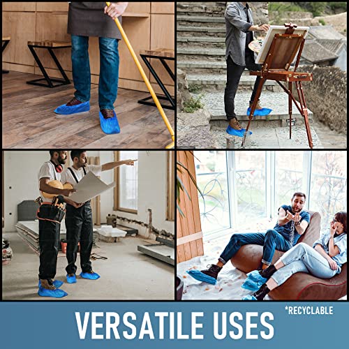 Buself Pack of 100 Disposable Non-Slip Waterproof Shoe Covers for Indoor & Outdoor Use, Fits Up to US 11 Men & 13 Women