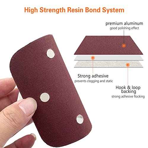 Detail Sander Sandpaper, Assorted 40/80/120/180/240 Grits Mouse Sanding Pads 5 Holes Hook and Loop Sanding Sheets for 140mm Mouse Palm Detail Sanders, 50pcs