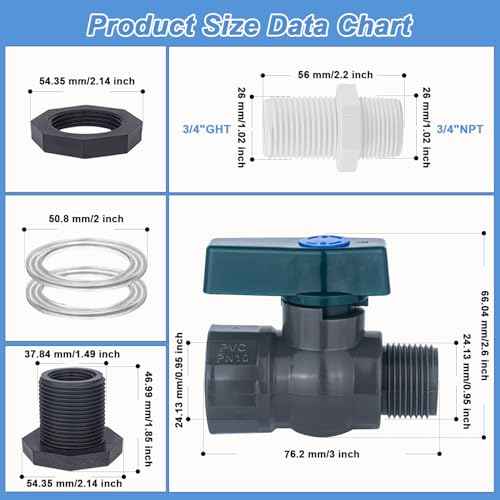 2 Pack PVC Rain Barrel Spigot Kit -3/4" Rain Barrel PVC Garden with Bulkhead Fitting Garden Hose Faucet Adapter and Thread Seal Tape for Water Tanks, Aquariums, Tubs, Pool, Garden Barrel