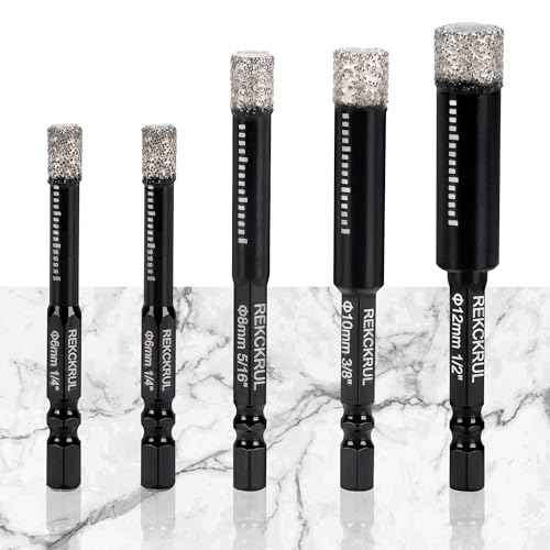 5-Pack Diamond Drill Bits Set, 1/4 5/16 3/8 1/2 Inch Diamond Hole Saw ? 1/4 Hex Shank Core Drill Bits for Ceramic, Tile, Glass, Granite, Marble, Brick & Stone, 6/8/10/12mm