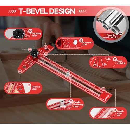 Saker Woodworking Scriber Marking Line Ruler, Adjustable Aluminum Alloy Sliding T-Square Ruler,Precision Line Drawing aid Ruler with Angle Adjustment Scale