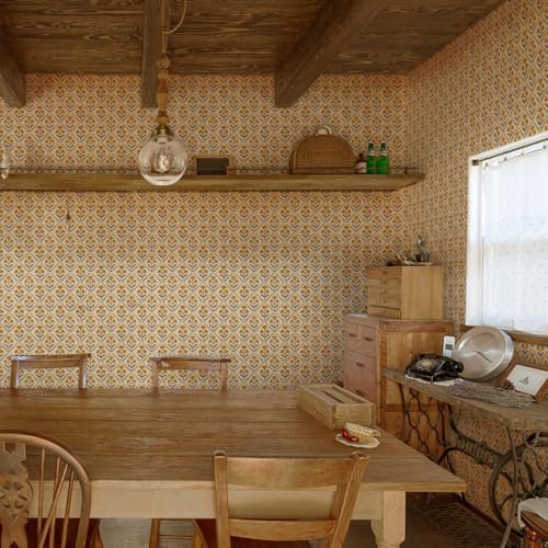 Dimoon Orange Floral Peel and Stick Wallpaper 17.3x78.7 Inches Vintage Cottage