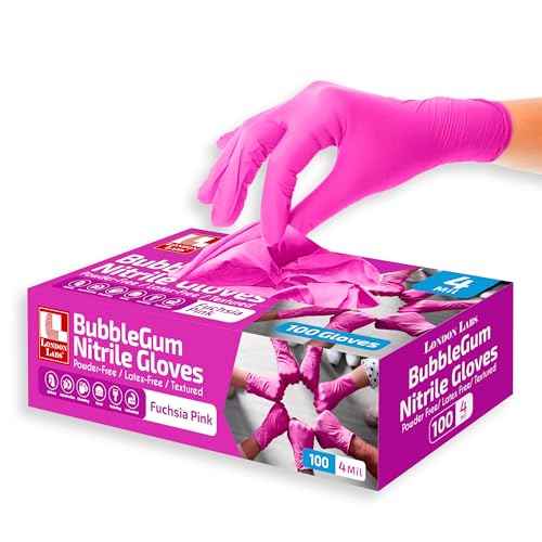 4 Mil ? Fuchsia Pink Nitrile Gloves ? Disposable Latex Free & Powder Free? Chemical Resistant, Pink Rubber Gloves
