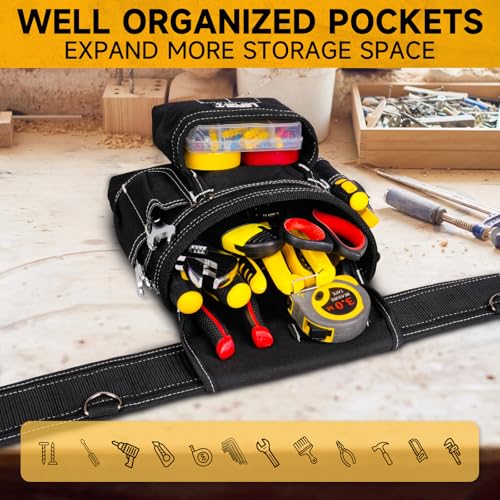 LEFOR·Z Black 27-Pocket Tool Belt with D-Rings for Men, Construction