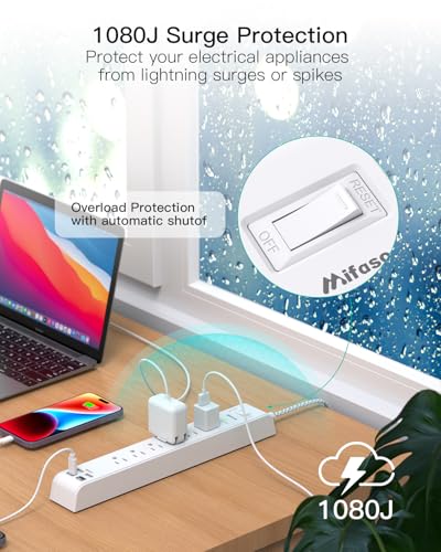 Mifaso 2 Pack Power Strip with 12FT Braided Extension Cord & Right Angle Plug, Surge Protector