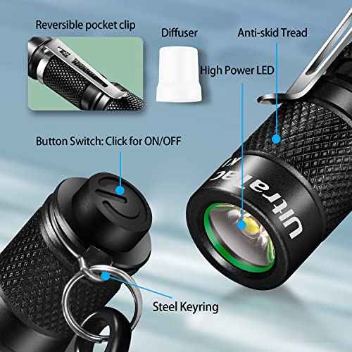 UltraTac K1 180LM Ultra-Bright LED Keychain Flashlight - Waterproof AAA Mini Light Compatible with Rechargeable Batteries, Compact Pocket-Sized for EDC, Camping, Hiking, Emergencies & Outdoor Use