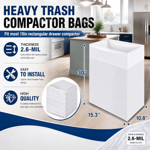 Foifatt 60 Pack 15-Inch Trash Compactor Bags - Leak-Proof, Heavy-Duty Kitchen Waste Liners