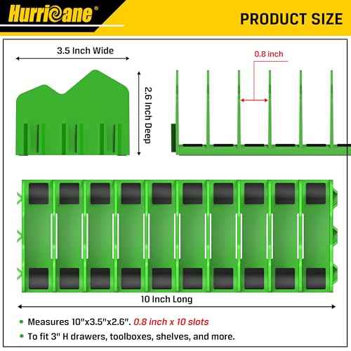 HURRICANE Plier Organizer Rack, 10-Slot Pliers Rack with Non-Slip Rubber Base, Tool Organizer, Tool Drawer Toolbox Storage, Green, Extendable Design, Fit 3¡± H, 1 Pack
