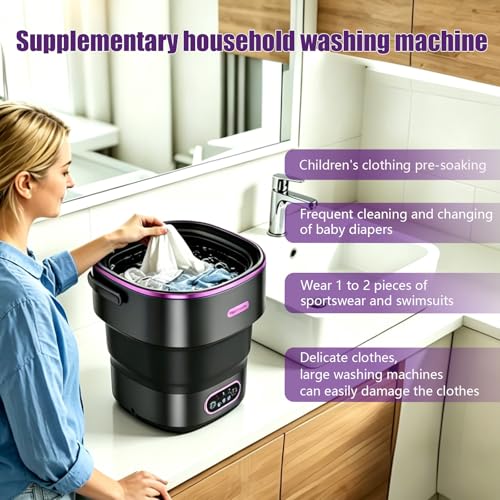 Zeynor 20L Mini Portable Folding Washing Machine Black Purple for Travel & Small Spaces