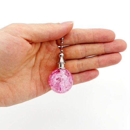2 Pack Dotlite Crystal Ceiling Fan Pull Chain Accessories, Decorative String Pulls Pendant Extension, 12 Inches Beaded Ball Pull Chains Extender Ornament With Connector for Lamp (Pink)