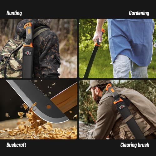 Grand Way Orange 25" Heavy Duty Survival Machete with Sheath & Serrated Blade