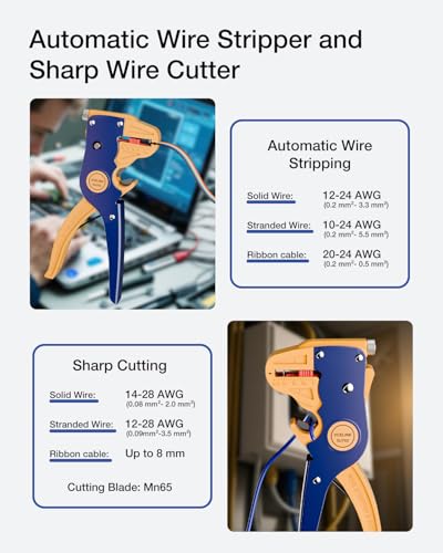 VCELINK Blue Wire Stripper and Cutter, Automatic 14-24AWG, Multifunctional