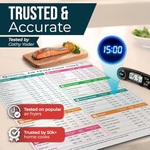 Air Fryer Cheat Sheet Set (White) – Magnetic Cooking Guide & Time Chart for 80+ Foods