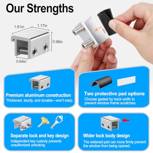 Silver 4 Sets Sliding Window Locks Adjustable Aluminum Security Stops