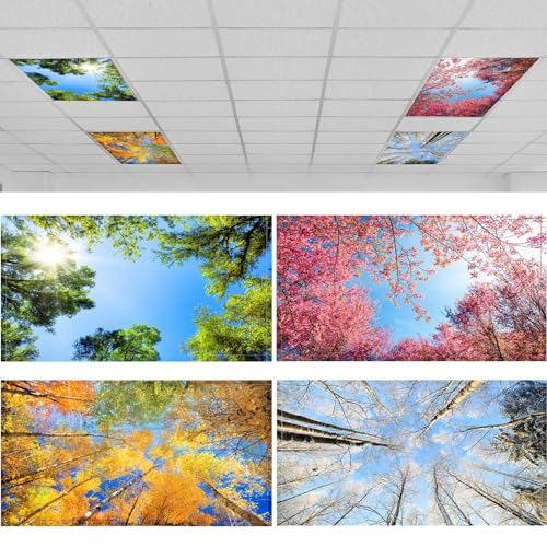 ROCEEI 4-Pack Fluorescent Light Covers for Ceiling Lights - 4x2 Feet, Seasonal Forest Patterns