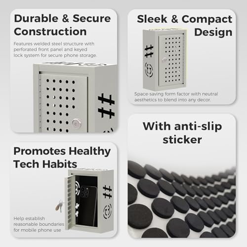 OSKIE Lockable Metal Phone Storage Locker Gray-White | Secure Wall Mount or Desktop Organizer for Smartphones