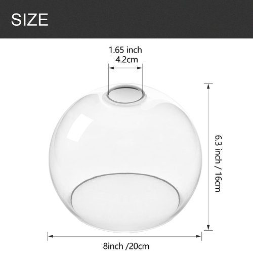 Fixture Replacement Globe Shade with 1.65 Inch Fitter, 8 Inch Diameter, E26 Base 1-5/8 Inch Fitter, Glass Lampshade Cover for Pendant Wall Sconce Chandelier Vanity Light (Clear)