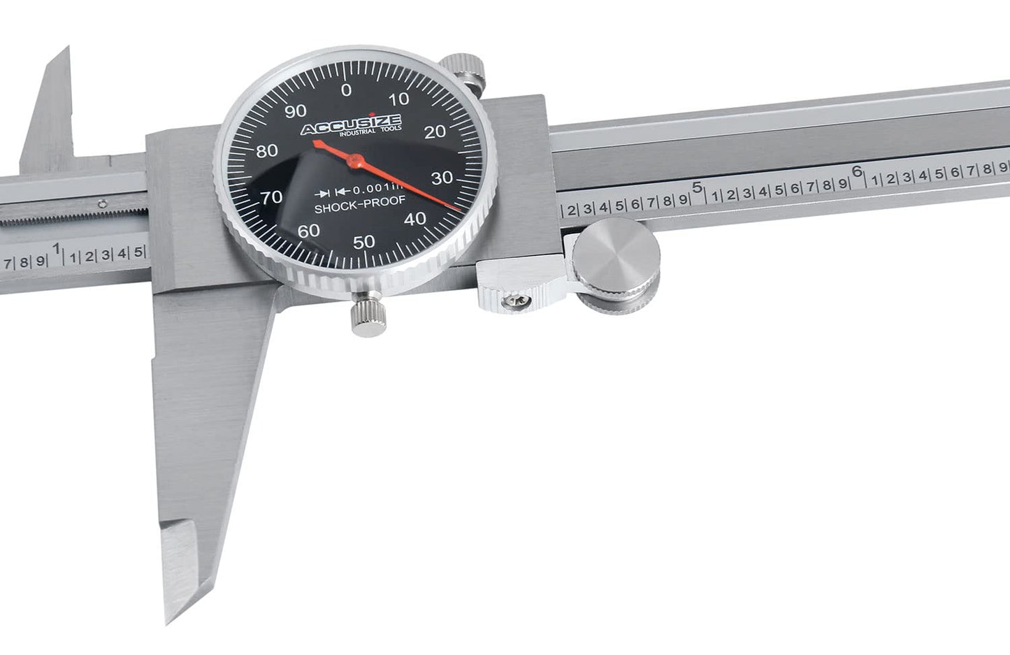 Accusize Industrial Tools 0-12'' by 0.001'' Black Face, Red Needle, Dial Caliper Stainless Steel in Fitted Box, P920-B212
