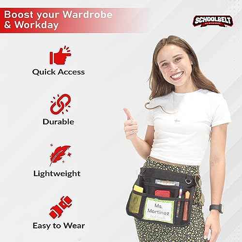 Premium Teacher Apron / 8 Varied Pockets/ID Sleeve/Drink Pouch/Retractable Key Carabiner/Teachers & Mobile Workers