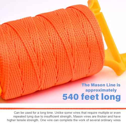 Reloadable Line String with Handle, 18 Braided 540 FT Construction Nylon Line Reel with 5 Built-in Levels for Precision Work, DIY, Surveying and Gardening