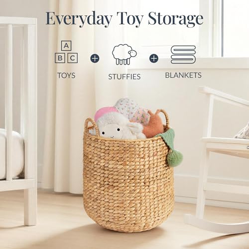 Round Water Hyacinth Storage Basket with Handles - Natural 16x16x20 in