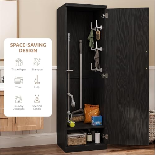 Homiflex Black 65" Tall Broom Closet Storage Cabinet – Slim Utility Cabinet