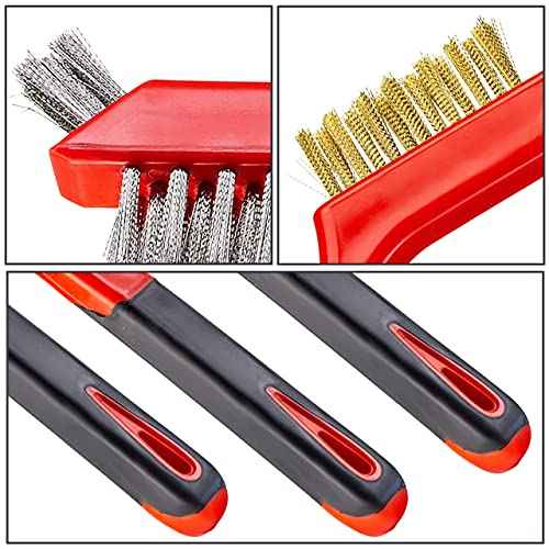 Small Wire Brush Set, Wire Brushes for Cleaning Rust Removal, 3 Brush Types Stainless Steel Brush for Cleaning, Brass Metal Brush, and Nylon Brushes.