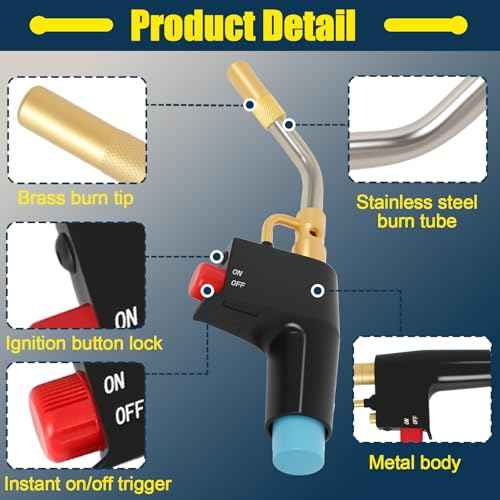 Trigger-Start Torch Head TS4000, High Intensity Flame Torch, MAPP/Propane Gas Torch Kit with Instant on/off Trigger for Light Welding, Soldering, Brazing, Heating, Thawing and More