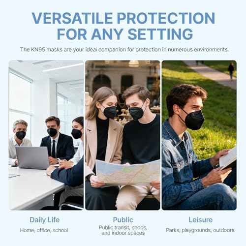YUAKOU KN95 Protective Face Masks 50pcs, Breathable Comfortable, Disposable Individually Wrapped,5-Ply Protection KN95 Adults Mask Black