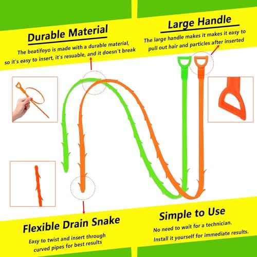Drain Snake, Drain Clog Remover,Hair snake Tool Opener, sink snake for Sewer Kitchen Sink Bathroom Tub Toilet Clogged Drains Relief Cleaning Tool(1pc 25 Inch +1pc 20inch)