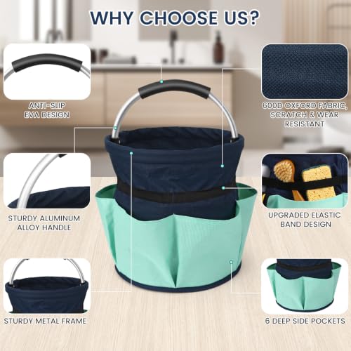 BUVE 17L Cleaning Supply Caddy with Handle – Collapsible Organizer Blue