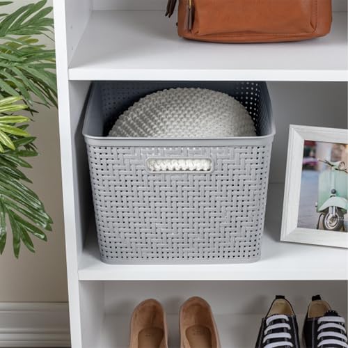 Sterilite Tall Woven Plastic Storage Basket 14 x 11.5 x 8.5 in (Cement) - 6 Pack - Large