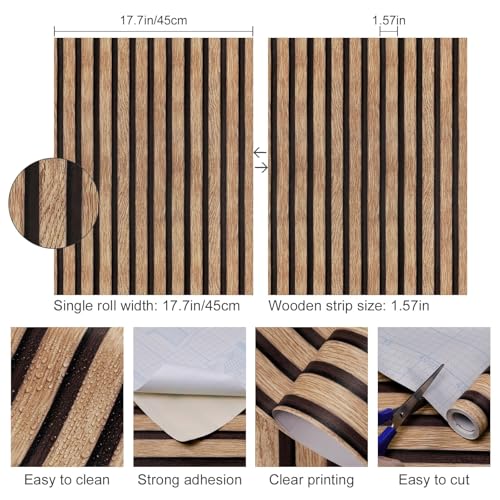 Yun-aeon Tan Wood Slats Peel and Stick Wallpaper 17.3" x 120" for Walls & Furniture
