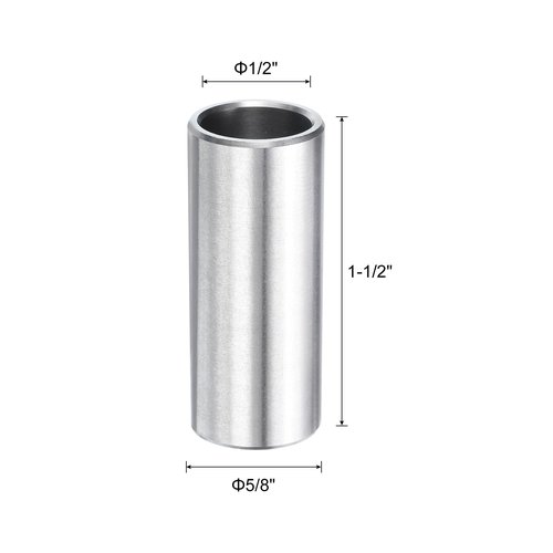uxcell 5pcs Stainless Steel Spacer 1/2" Bore x 5/8" OD x 1-1/2" Length Screw Standoff Bushing Plain Finish Round Metal Spacer for 1/2 Screws Bolts and Rods